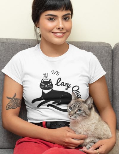 Lazy Cat Queen Feminist Organic T-Shirt