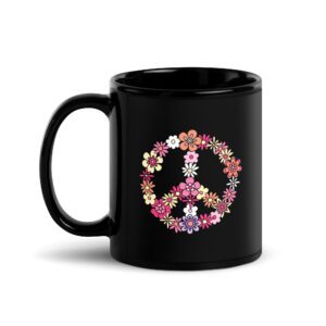 Flower Power Peace Black Mug