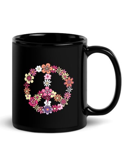 Flower Power Peace Black Mug