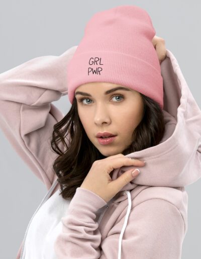 GRL PWR Feminist Embroidered Cuffed Beanie