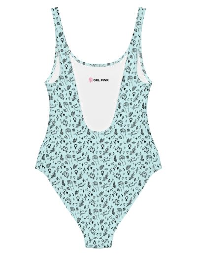 GRL PWR Feminist Doodle One-Piece Swimsuit