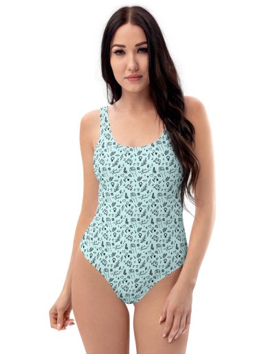 GRL PWR Feminist Doodle One-Piece Swimsuit