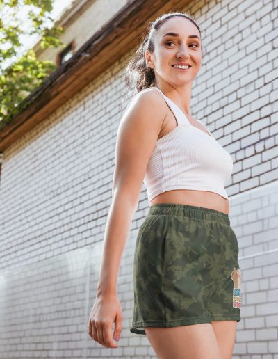 Fight For Your Rights Feminist Camo Recycled Shorts