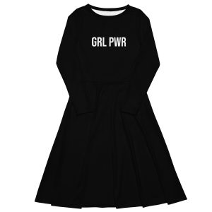 GRL PWR Feminist Black Long Sleeve Midi Dress