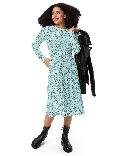 GRL PWR Feminist Doodle Long Sleeve Midi Dress