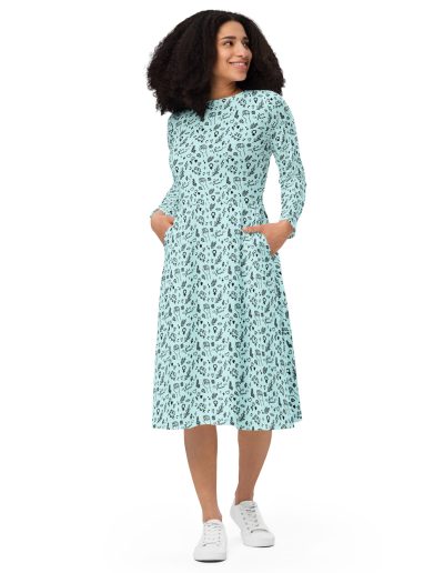 GRL PWR Feminist Doodle Long Sleeve Midi Dress