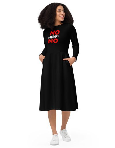 NO MEANS NO Feminist Long Sleeve Midi Dress