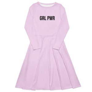 GRL PWR Feminist Pink Long Sleeve Midi Dress