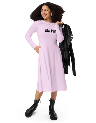 GRL PWR Feminist Pink Long Sleeve Midi Dress