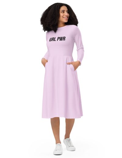 GRL PWR Feminist Pink Long Sleeve Midi Dress