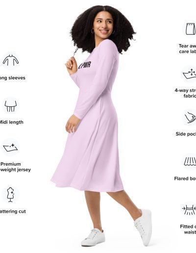 GRL PWR Feminist Pink Long Sleeve Midi Dress