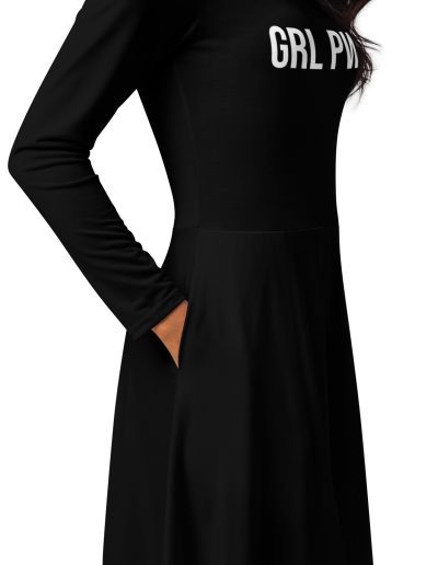 GRL PWR Feminist Black Long Sleeve Midi Dress