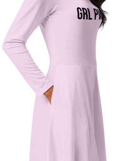 GRL PWR Feminist Pink Long Sleeve Midi Dress