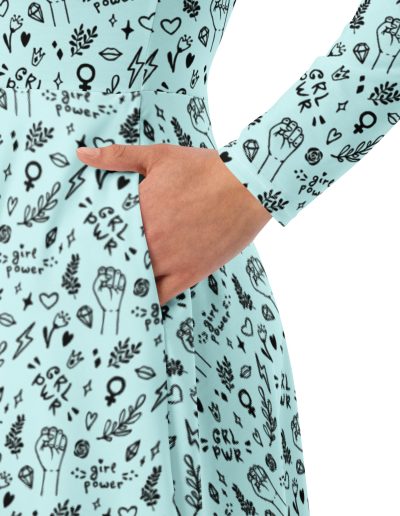 GRL PWR Feminist Doodle Long Sleeve Midi Dress