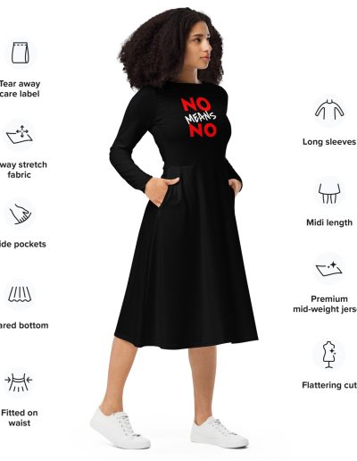 NO MEANS NO Feminist Long Sleeve Midi Dress