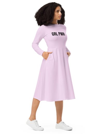 GRL PWR Feminist Pink Long Sleeve Midi Dress