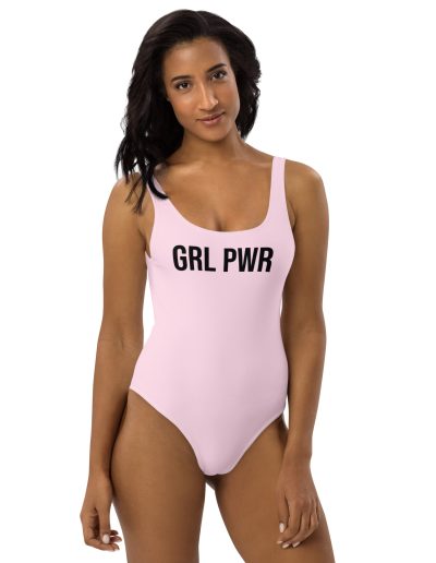 GRL PWR Feminist Pink One-Piece Swimsuit