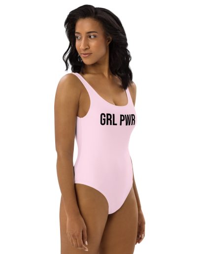 GRL PWR Feminist Pink One-Piece Swimsuit