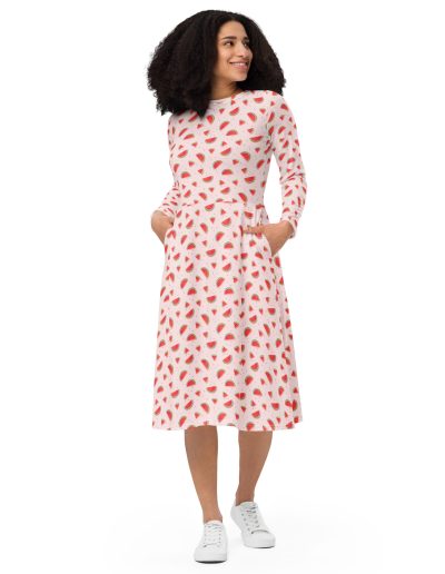 Watermelon Long Sleeve Midi Dress