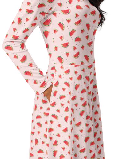 Watermelon Long Sleeve Midi Dress