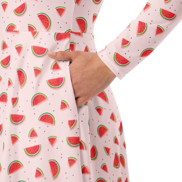 Watermelon Long Sleeve Midi Dress
