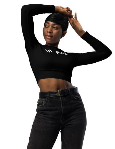 GRL PWR Feminist Black Recycled Long-sleeve Crop Top