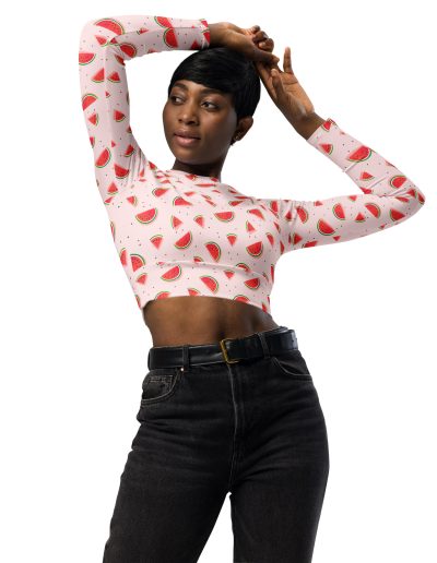 Watermelon Recycled Long-sleeve Crop Top