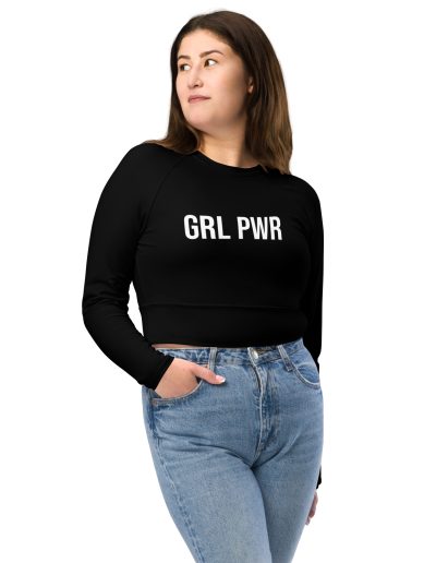 GRL PWR Feminist Black Recycled Long-sleeve Crop Top