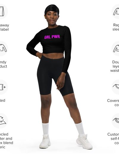 GRL PWR Purple Neon/Black Recycled Long-sleeve Crop Top