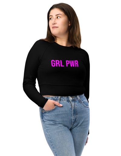 GRL PWR Purple Neon/Black Recycled Long-sleeve Crop Top