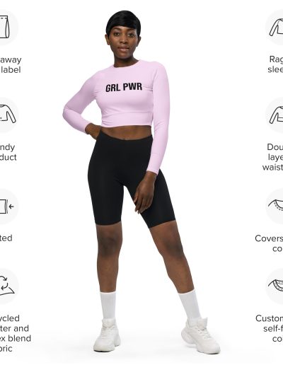 GRL PWR Feminist Pink Recycled Long-sleeve Crop Top