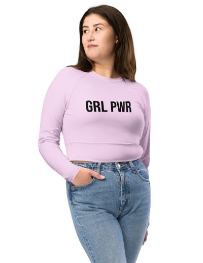 GRL PWR Feminist Pink Recycled Long-sleeve Crop Top