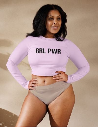 GRL PWR Feminist Pink Recycled Long-sleeve Crop Top