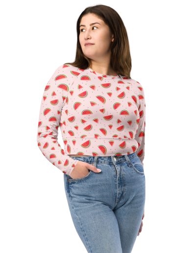 Watermelon Recycled Long-sleeve Crop Top