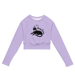 Lazy Cat Queen Feminist Recycled Long-sleeve Crop Top