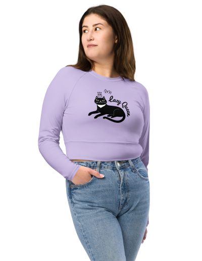 Lazy Cat Queen Feminist Recycled Long-sleeve Crop Top