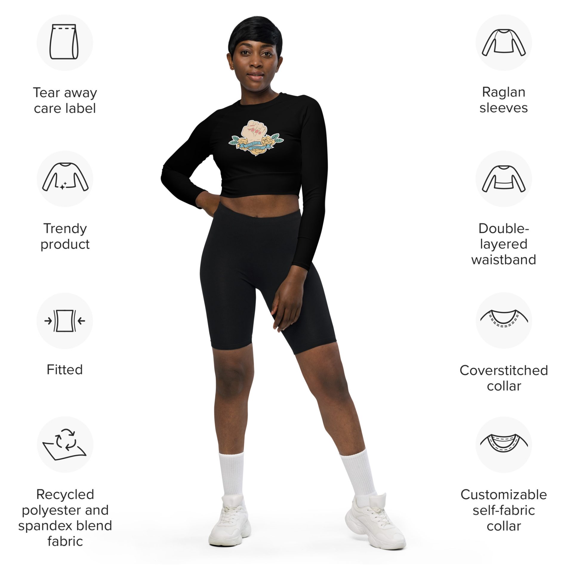Girls Power Feminist Recycled Long-sleeve Crop Top