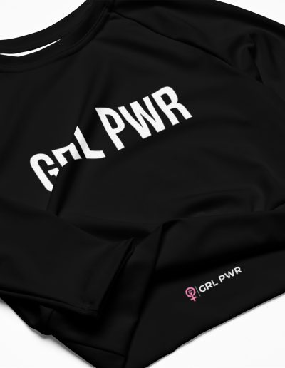 GRL PWR Feminist Black Recycled Long-sleeve Crop Top