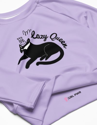 Lazy Cat Queen Feminist Recycled Long-sleeve Crop Top